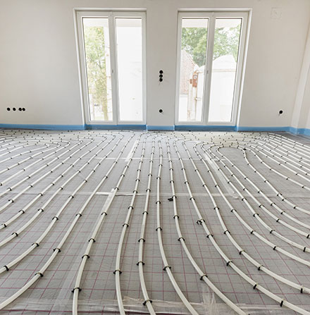 Underfloor heating systems are suitable for all domestic properties. They can be easily linked into any heat source (including solar, geothermal, or an existing or new central heating system).